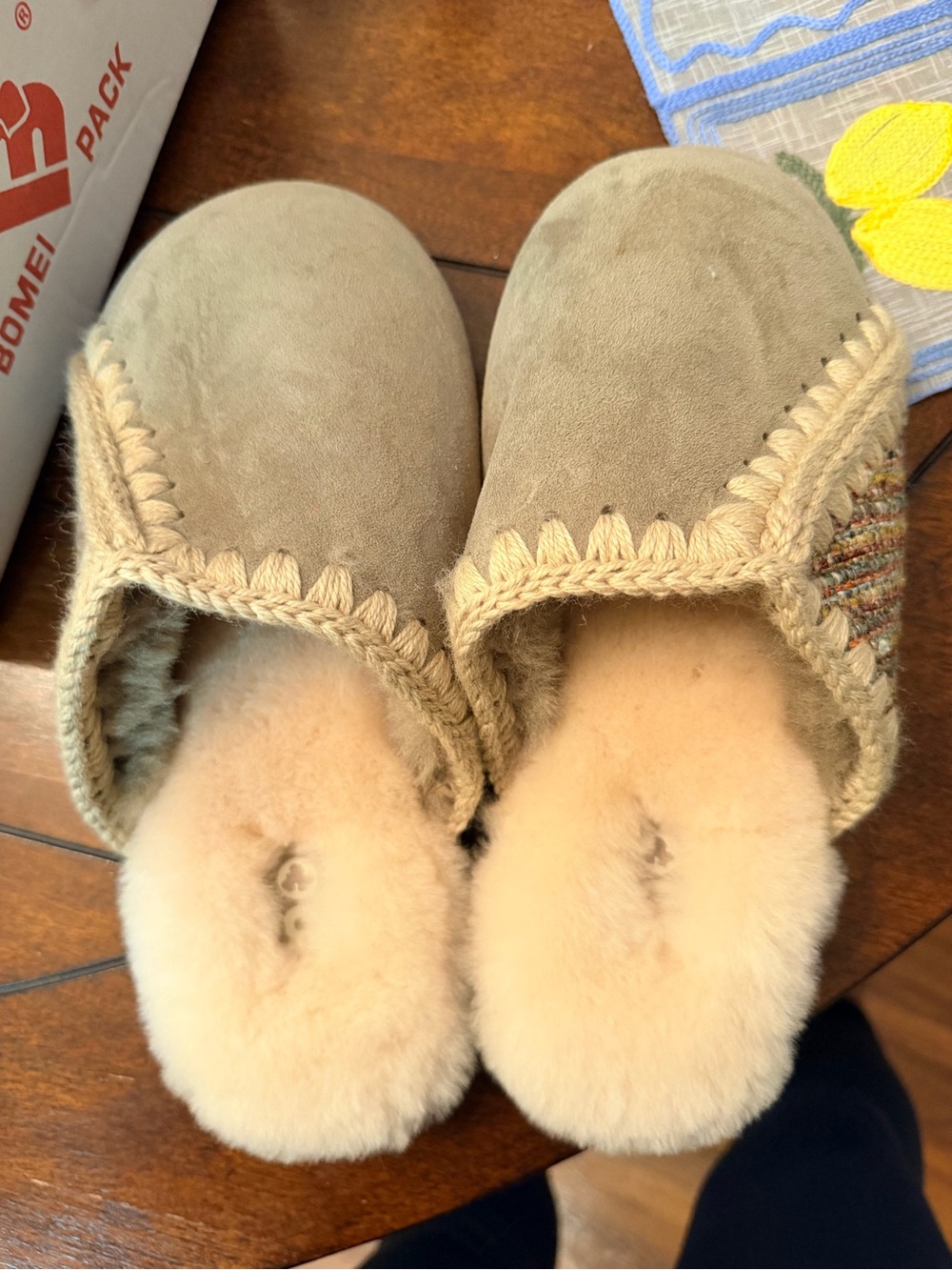 Mou Women's Taupe Shearling-Lined Slip-On Slippers